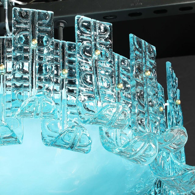 Modernist Hand-Blown Aquamarine Murano Glass Chandelier With Frosted Diffuser For Sale - Image 17 of 18