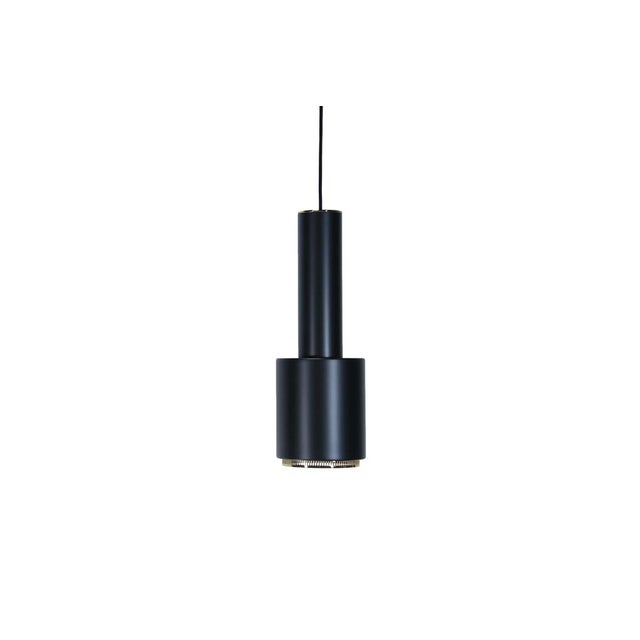 Black A110 Hand Grenade Pendant Lamp with Brass Details by Alvar Aalto for Artek, 1950s, in Good conditions. Designed 1950...