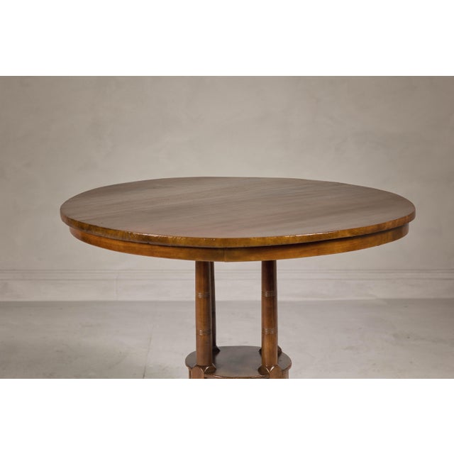 Wood Midcentury Round Top Side Table with Column Supports and Tambour Base For Sale - Image 7 of 12
