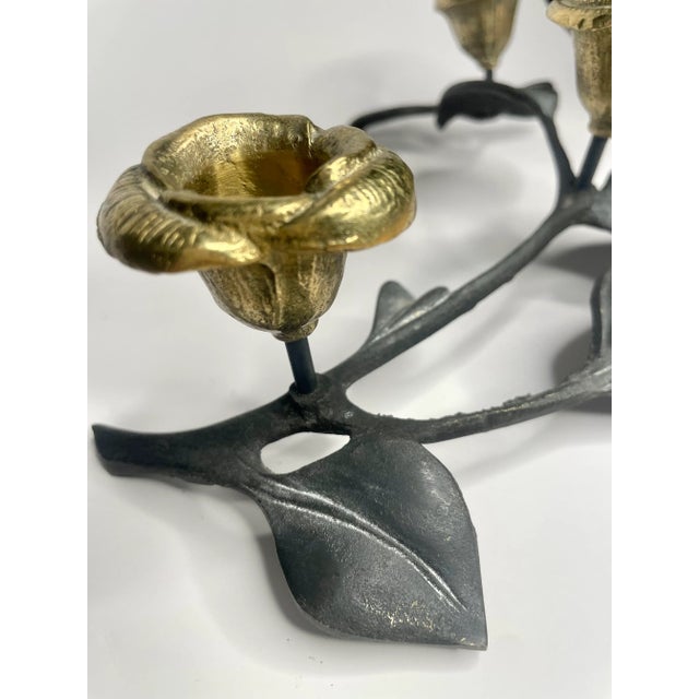 Art Nouveau Pewter & Brass Sculptural Floral Candleholder For Sale - Image 9 of 11