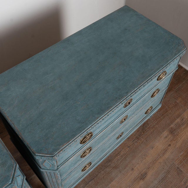 Late 19th Century 19th Century Swedish Gustavian Blue Painted Chest of Drawers, Pair For Sale - Image 5 of 17