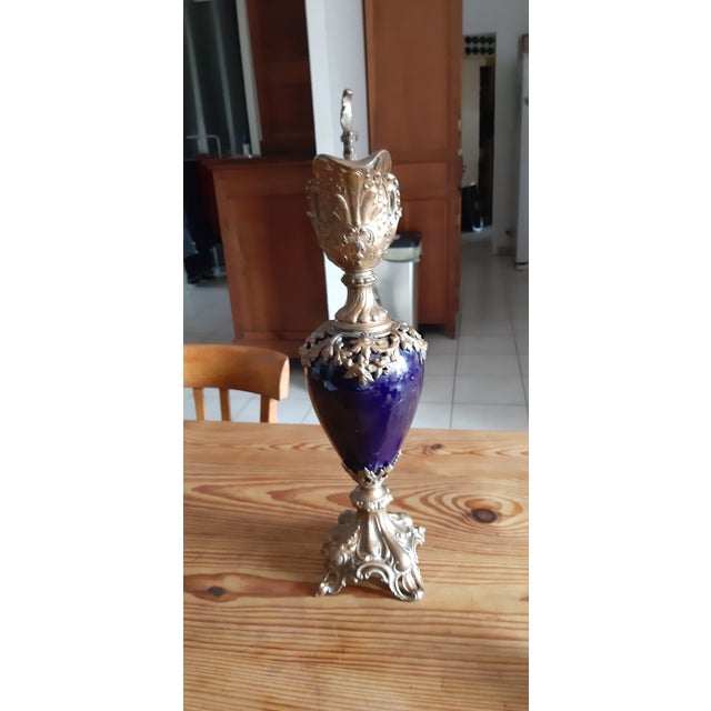 Gilt Regule and Blue Glass Ewers, 1900, Set of 2 For Sale - Image 10 of 16