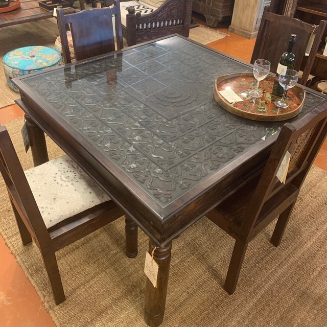 Bring the soul of ancient artistry into your modern home with this magnificent Vintage Hand Carved 48"" Square Dining...