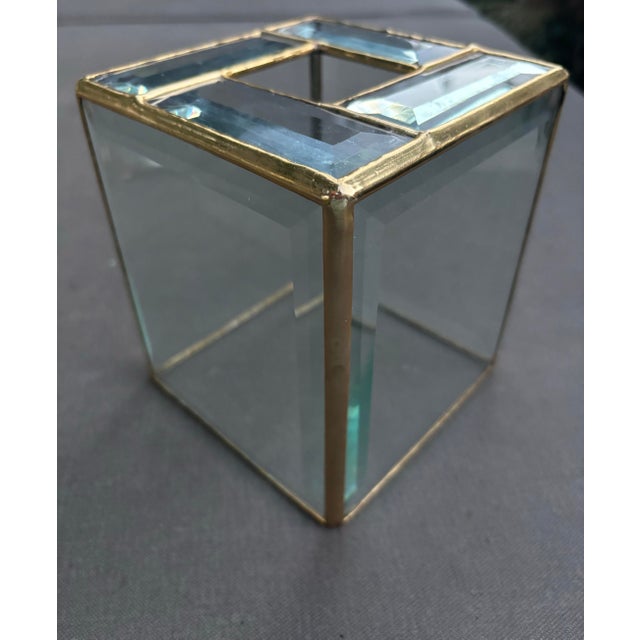 Metal Vintage 1980s 24k Gold Leaded Beveled Glass Tissue Box Cover For Sale - Image 7 of 10