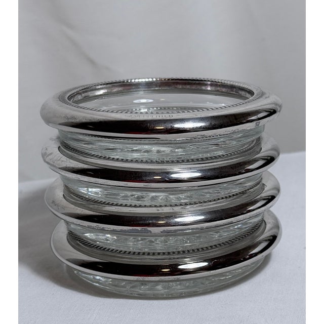 Vintage Sunburst Glass Coasters With Silver Tone Rim – Set of 4 For Sale - Image 10 of 11