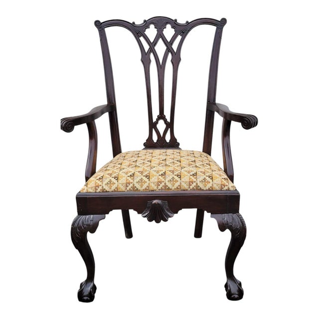 Chippendale 19th Century Antique Carved Mahogany Chippendale Style Ball & Claw Foot Side/Desk Chair For Sale - Image 3 of 10