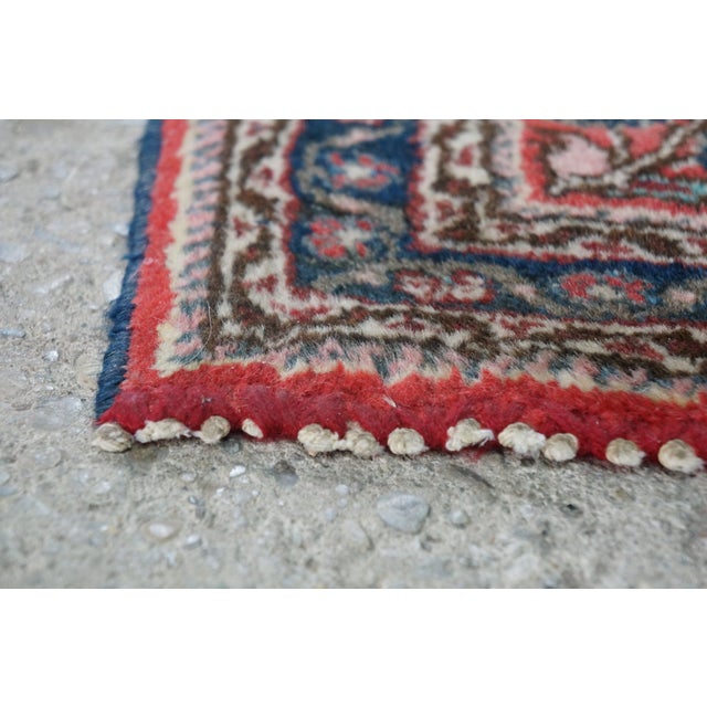 Vintage Hand-Knotted Oriental Wool Scatter Rug Mat Red Indigo Vase 2x2' For Sale - Image 9 of 12