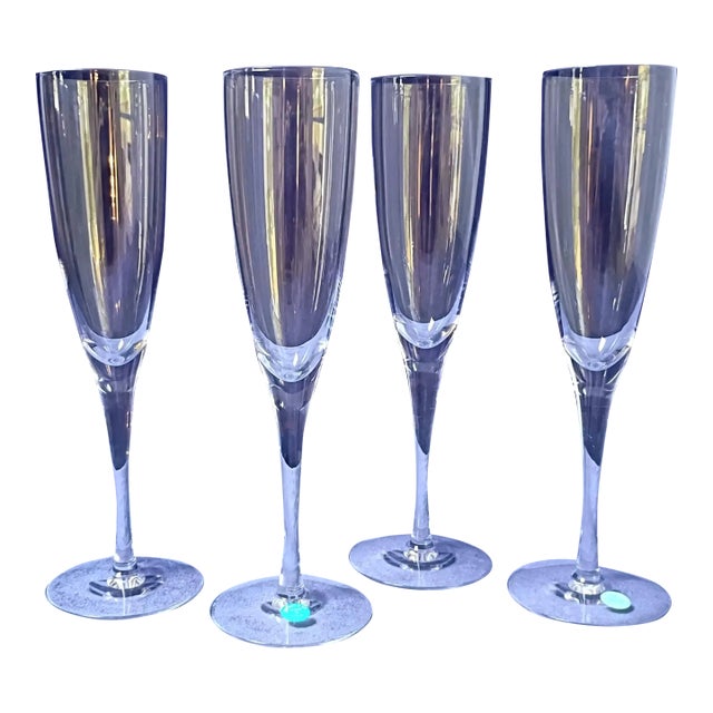 1990s Tiffany Co Crystal Champagne Glasses Set of 4 For Sale