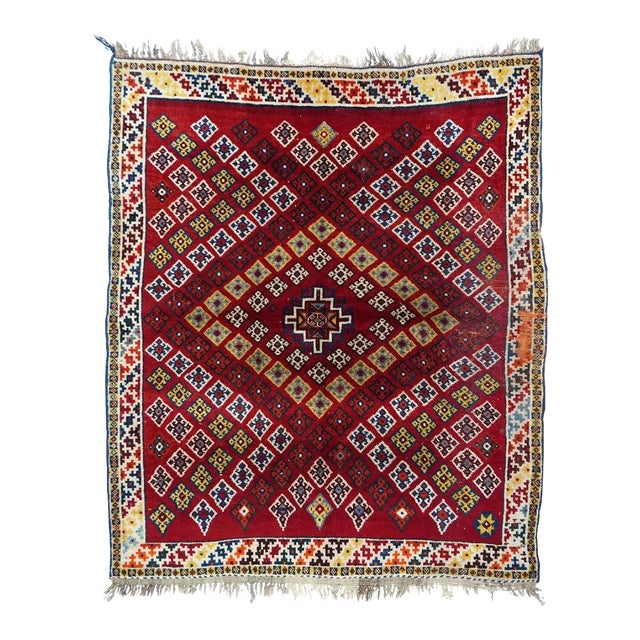 Fine Antique Persian Qashqai Wool Rug 4'6'' X 5'3'' For Sale