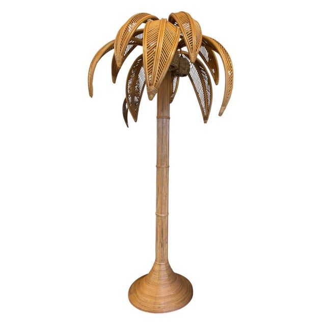 2000 - 2009 Vintage Hollywood Regency Rattan Palm Tree Floor Lamp For Sale - Image 5 of 12