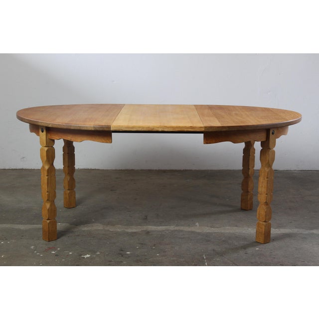 Brown Vintage Danish Modern Round Oak Table in the style of H. Kjærnulf, 1960s For Sale - Image 8 of 13