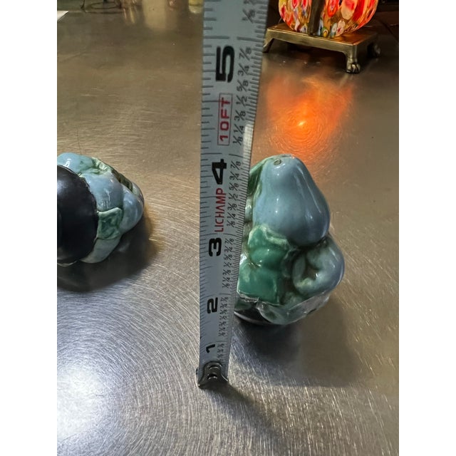 Mid-Century Modern Vintage Blue Ceramic Salt and Pepper Shakers With Fruit and Vine Details - a Pair For Sale - Image 3 of 6