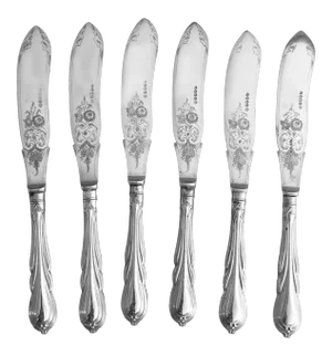 Antique Set of Six Silver Plate Fish Knives