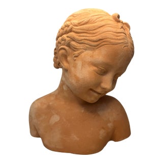 Vintage French Neoclassical Terra Cotta Female Bust, "La Rieuse" Styled afterJean Baptist Pigalle For Sale