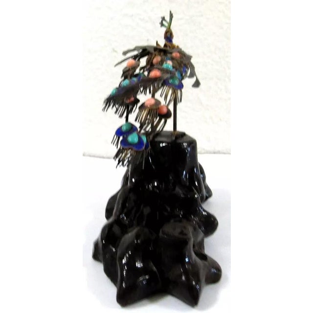 Blue Antique Chinese Silver Gilt Cloisonne Jeweled Peacock Bird Sculpture, 19th Century For Sale - Image 8 of 12