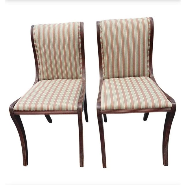 Duncan Phyfe Style Mahogany Striped Upholstered Chairs, a Pair For Sale In Washington DC - Image 6 of 6