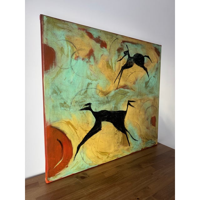 Oil Abstract Painting Primitive Style Wall Art Modern Neutral Home Decor Contemporary Oil With Black Silhouettes Unique Interior by Art For Sale - Image 4 of 5