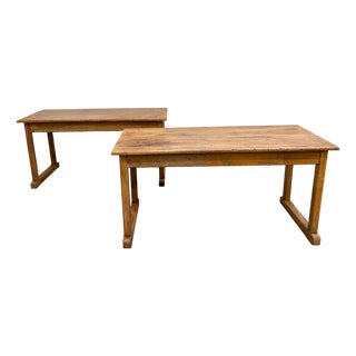 Vintage Beech Community Tables, 1950s, Set of 2 For Sale