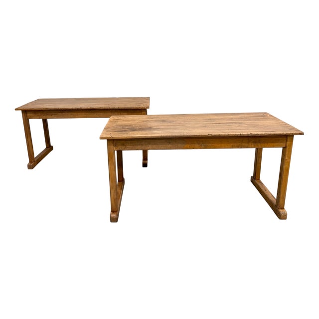 Vintage Beech Community Tables, 1950s, Set of 2 For Sale