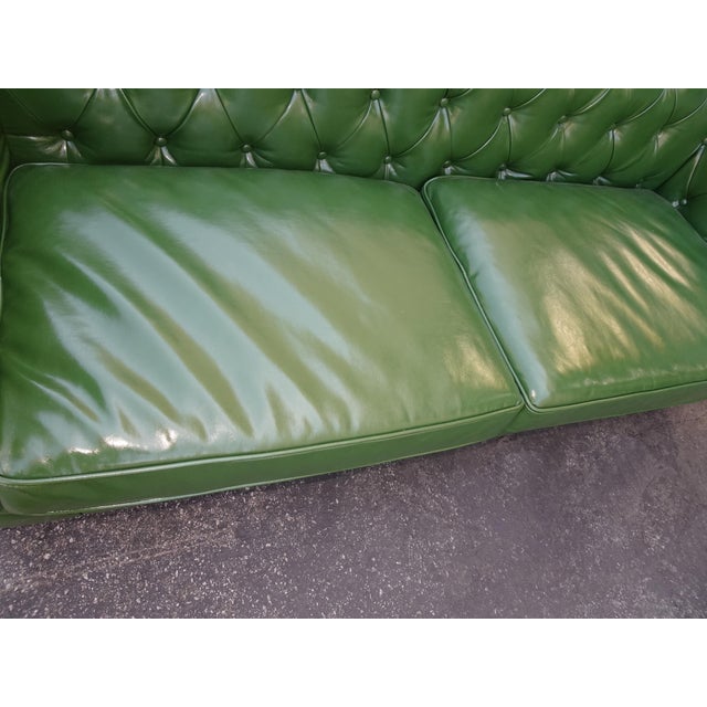 Vintage Chesterfield Sofa Green Tufted Leather Couch For Sale - Image 9 of 12