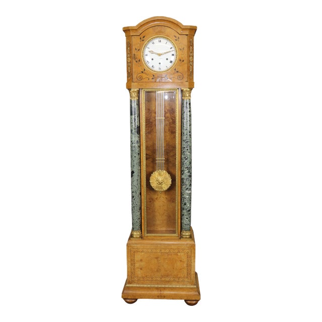 Antique French Empire Style Bronze and Marble Mounted Tall Case Clock For Sale