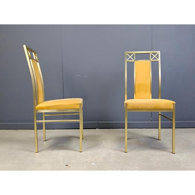 Hollywood Regency Vintage Brass Dining Chairs attributed to Belgochrom, 1970s, Set of 4 For Sale - Image 3 of 14