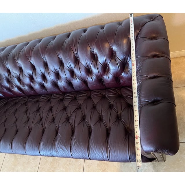 1990s Chesterfield Sofa Schafer Brothers Fine Leather Rolled Arms Tufted Seat Bordeaux For Sale - Image 13 of 15