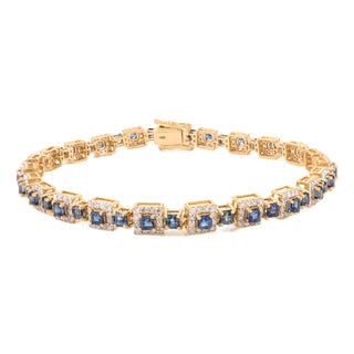 1.49 Ct Natural Diamond Bracelet Studded With 4.15 Ct Royal Blue Sapphire in 14k Gold For Sale