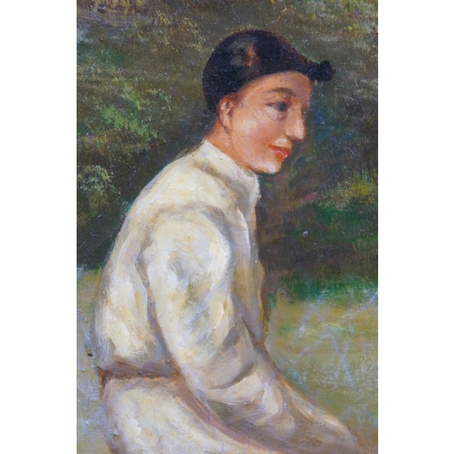 Late 20th Century Chestnut Horse Equestrian Jockey Oil Painting After Allen Culpepper Sealy 44" For Sale - Image 4 of 13