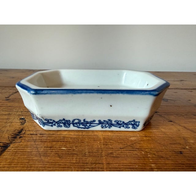 Vintage Blue & White Porcelain "Bath" Soap Dish.