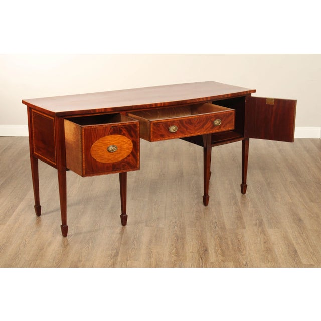 Hepplewhite Antique English Federal Inlaid Mahogany Bowfront Sideboard For Sale - Image 3 of 12