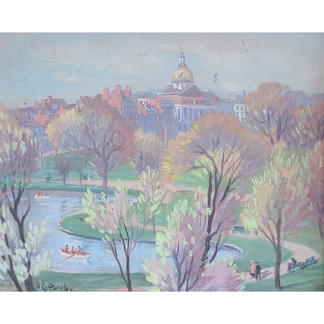 Sublime vintage oil painting by Massachusetts artist Lester George Hornby (1882-1956) depicting the Boston Public Garden....
