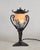 Edmond Gauthier & Daum An elegant 1925-1935 Art Deco lamp in wrought iron with a pâte de verre shade signed Daum Nancy...