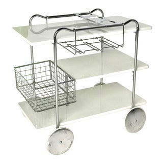 1950s Mid-Century Modern Chrome and Enamel Bar Cart For Sale