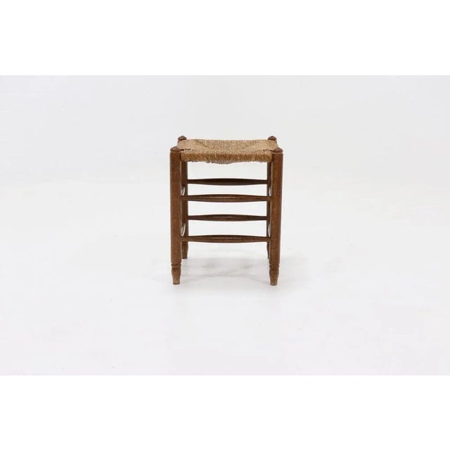 Mid-Century Modern French Oak and Rush Stool, 1950s For Sale - Image 3 of 8