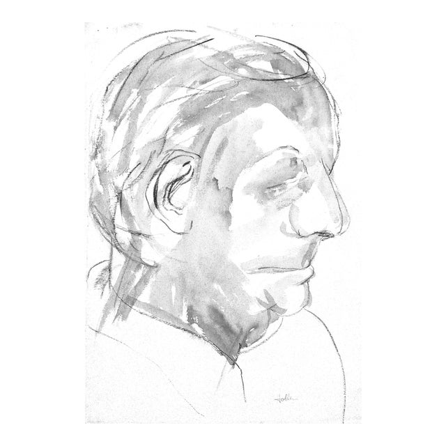 Thoughtful Man, Ink Drawing by Martha Holden For Sale