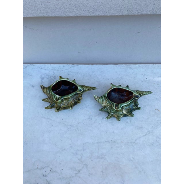 Pair of French Mid-Century Majolica Shell Catchall For Sale - Image 4 of 7