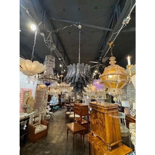 Early 21st Century Black Murano Glass Palm Leaf Chandelier For Sale - Image 5 of 6