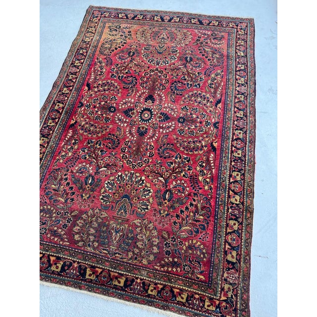 Antique Sarouk in Original Dyes Floral Sprays with Movement & Harmony Rug 4.2 x 6.4 For Sale - Image 4 of 8