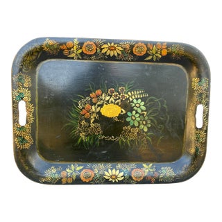 Antique Hand Painted Tole Serving Tray For Sale