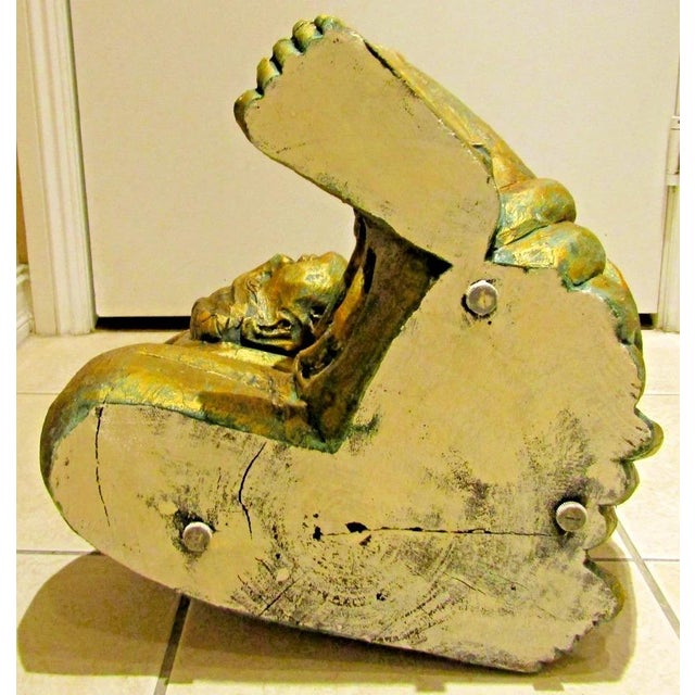 Vintage Gilded Carved Wood Asian Figural Side Table With Glass Top Circa 1980s For Sale - Image 15 of 15
