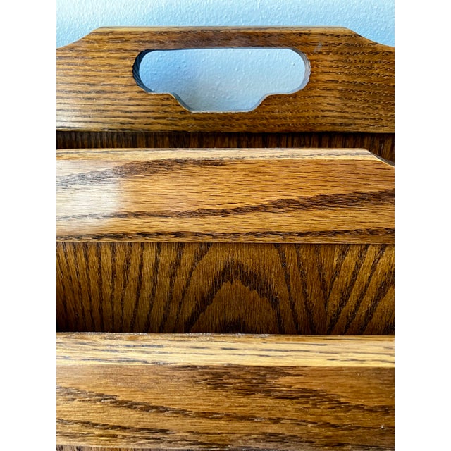 Vintage Leick Furniture Solid Oak 3-Tier Magazine Rack & Record Caddy For Sale In Milwaukee - Image 6 of 15