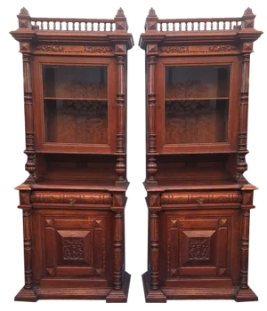 Antique Oak Buffet Cabinets, 1900s, Set of 2