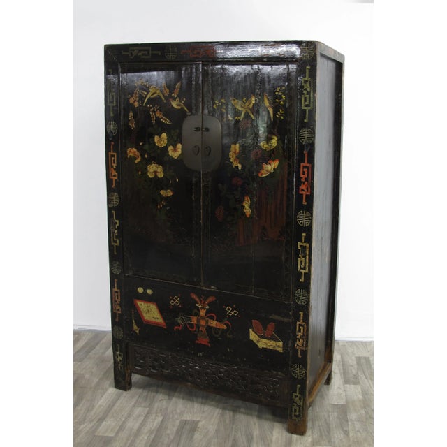 Chinese Birds and Flower Antique Chinese Cabinet For Sale - Image 3 of 13