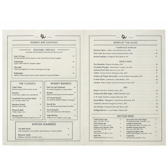 Monkey Bar Hotel Elysee Nyc Restaurant Paper Menu New York City For Sale In Washington DC - Image 6 of 9