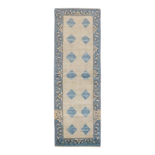 Vintage Blue Tan Small Turkish Runner - 2'2" x 6' For Sale