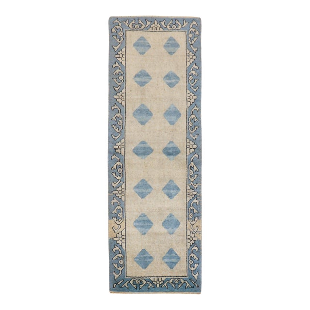 Vintage Blue Tan Small Turkish Runner - 2'2" x 6' For Sale