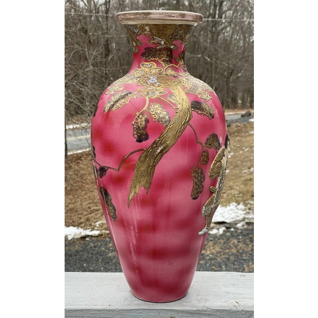 18" Fine & Large Antique Pink Satsuma Deep Relief Warrior Vase Meiji Era 19th C. For Sale - Image 13 of 18