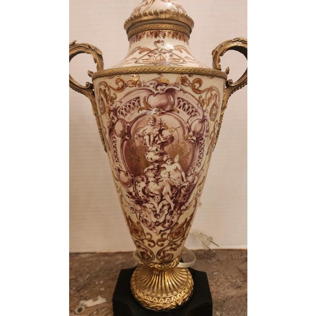 Early 20th Century Pair of Early 20th Century Royal Vienna Style Lamps With Broznze Mounts For Sale - Image 5 of 10