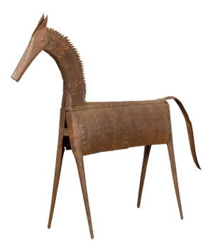 Vintage Indian Archaic Style Cast Iron Horse Sculpture with Rusty Patina